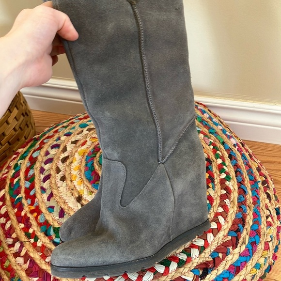 UGG Gray Sude Leather Wedges High Boots - Picture 7 of 8